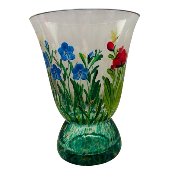 Vintage Hand-Painted Floral  Butterfly Glass Vase - Picture 2 of 6